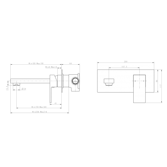 BLAZE Black Bathtub/Basin Wall Mixer With Spout(color up)(extension part)