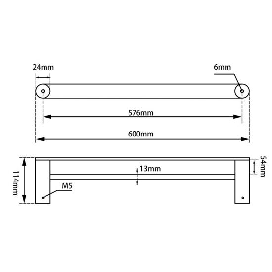 RUSHY Brushed Nickel Single Towel Rail 600mm