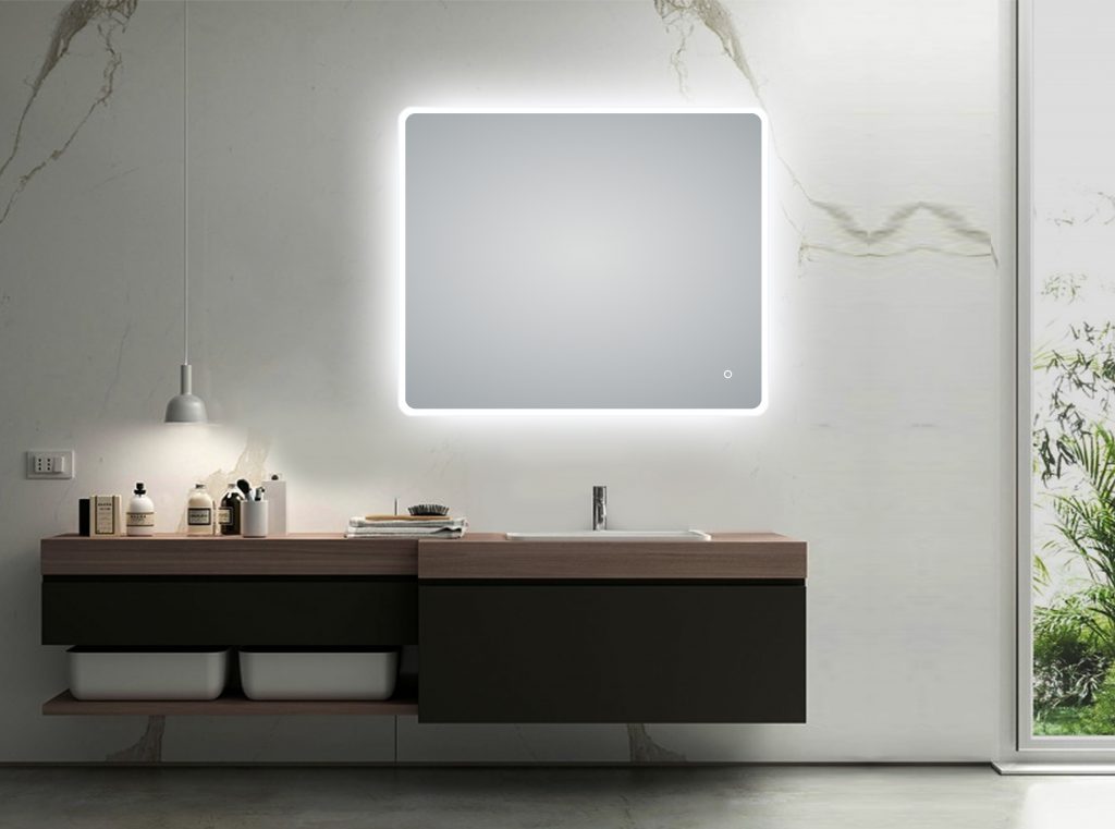 900x750mm Curved Rim Rectangle 3 Color Lighting LED Mirror Touch Sensor Switch Defogger Pad Wall Mounted Vertical or Horizontal
