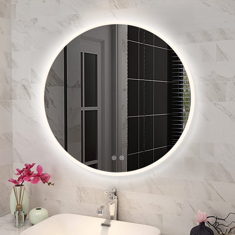 600mm Round 3 Color Lighting Acrylic LED Mirror Touch Sensor Switch Defogger Pad Wall Mounted - Lighting on the rim