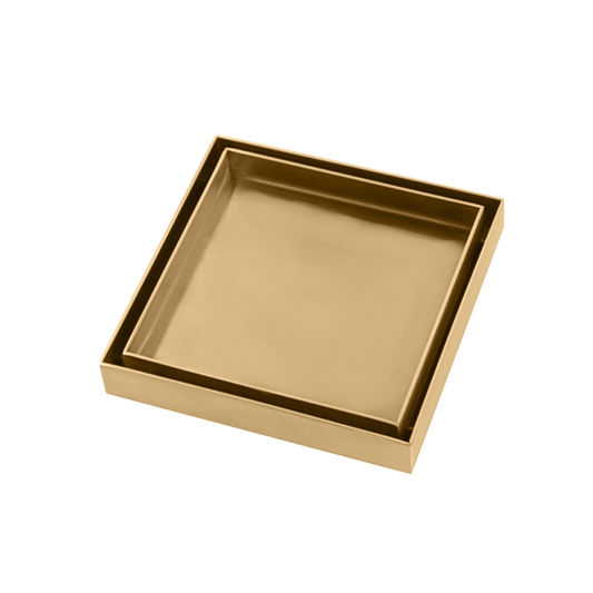 Brushed Yellow Gold Shower Grate Floor Waste Drain Smart Insert Tile 120*120mm(81.3mm Outlet)