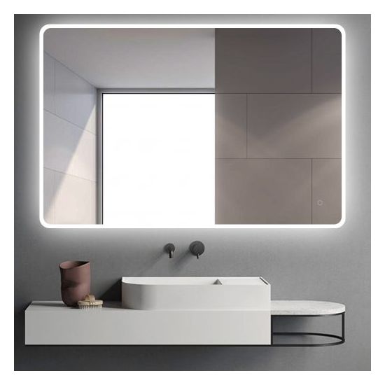 900x750mm Curved Rim Rectangle 3 Color Lighting LED Mirror Touch Sensor Switch Defogger Pad Wall Mounted Vertical or Horizontal