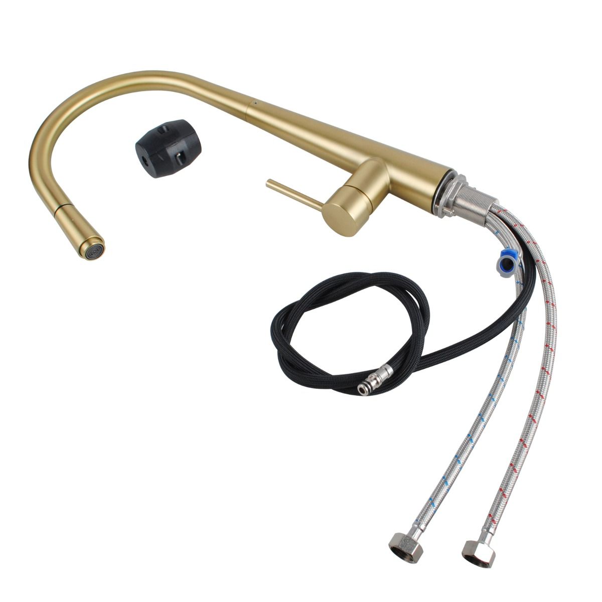 Norico Round Brushed Yellow Gold Pull Out Kitchen Sink Mixer Tap