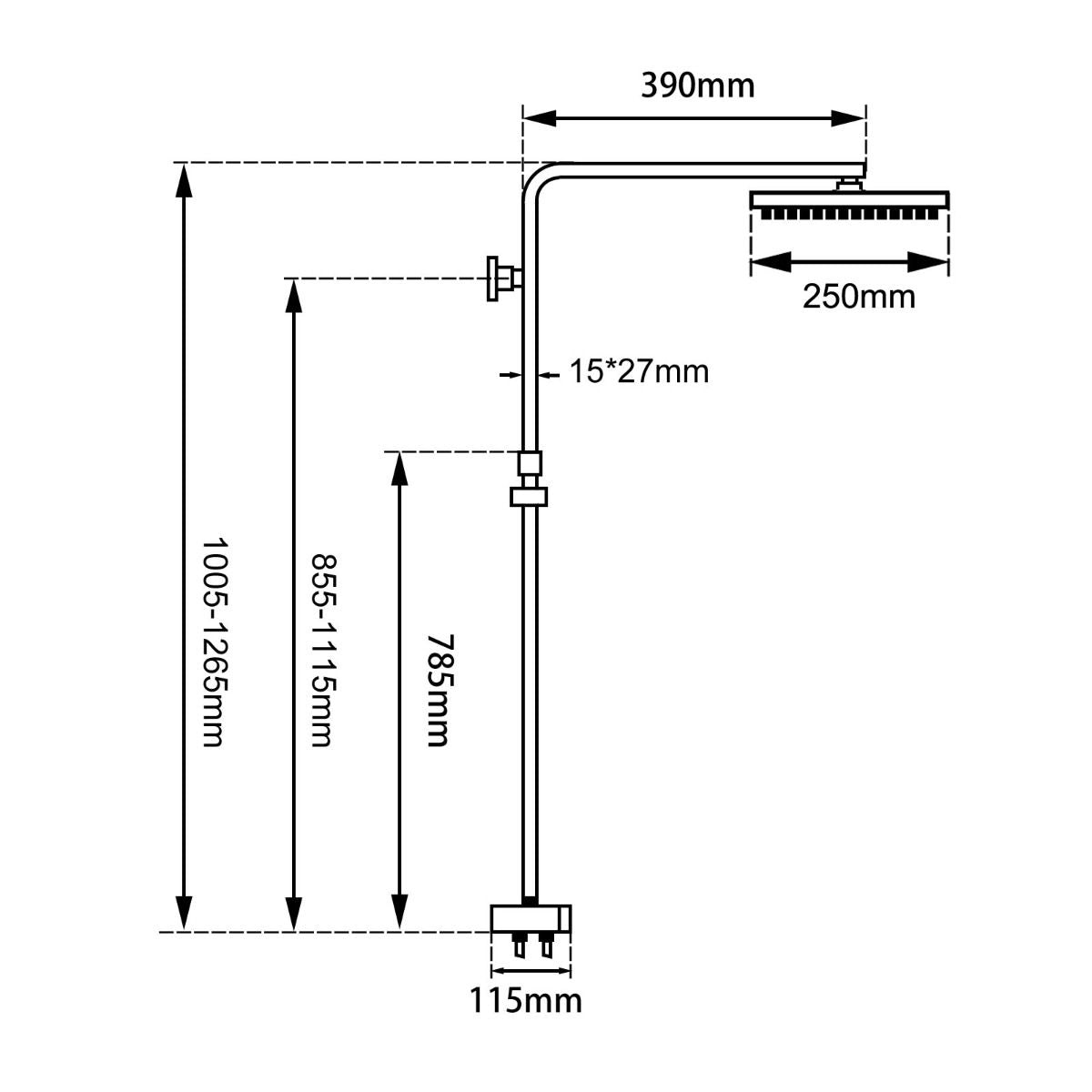 10" Square Matte Black Shower Station Top/Bottom Inlet