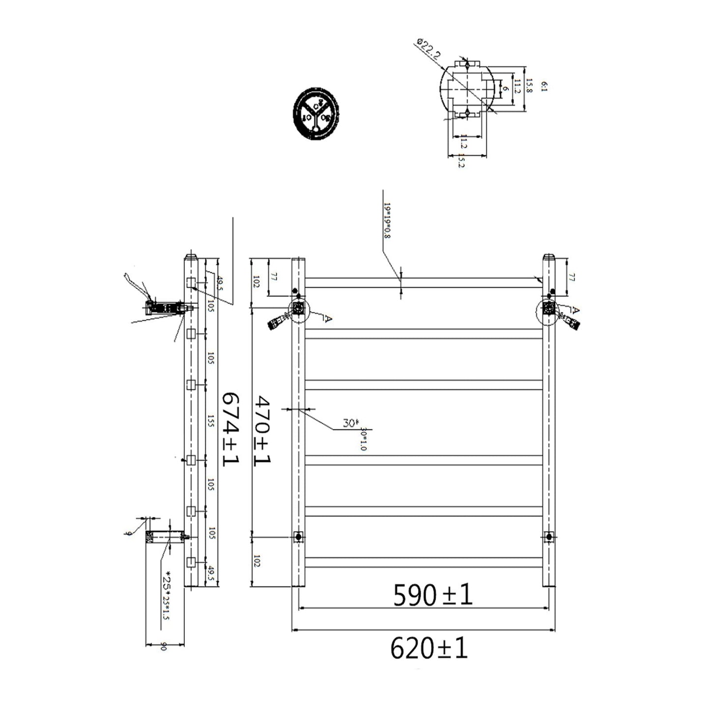 Square Brushed Nickel Electric Heated Towel Rack 6 Bars