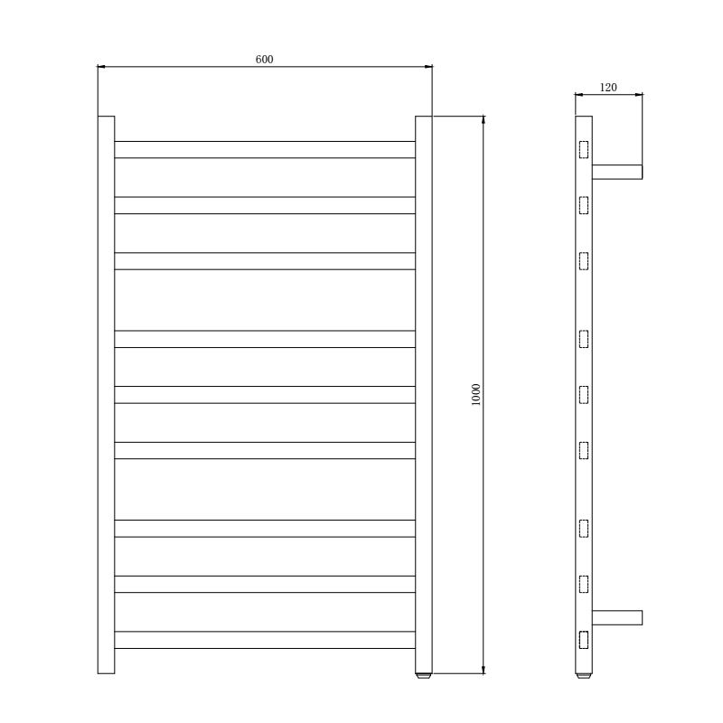 Square Chrome Electric Heated Towel Rack 9 Bars