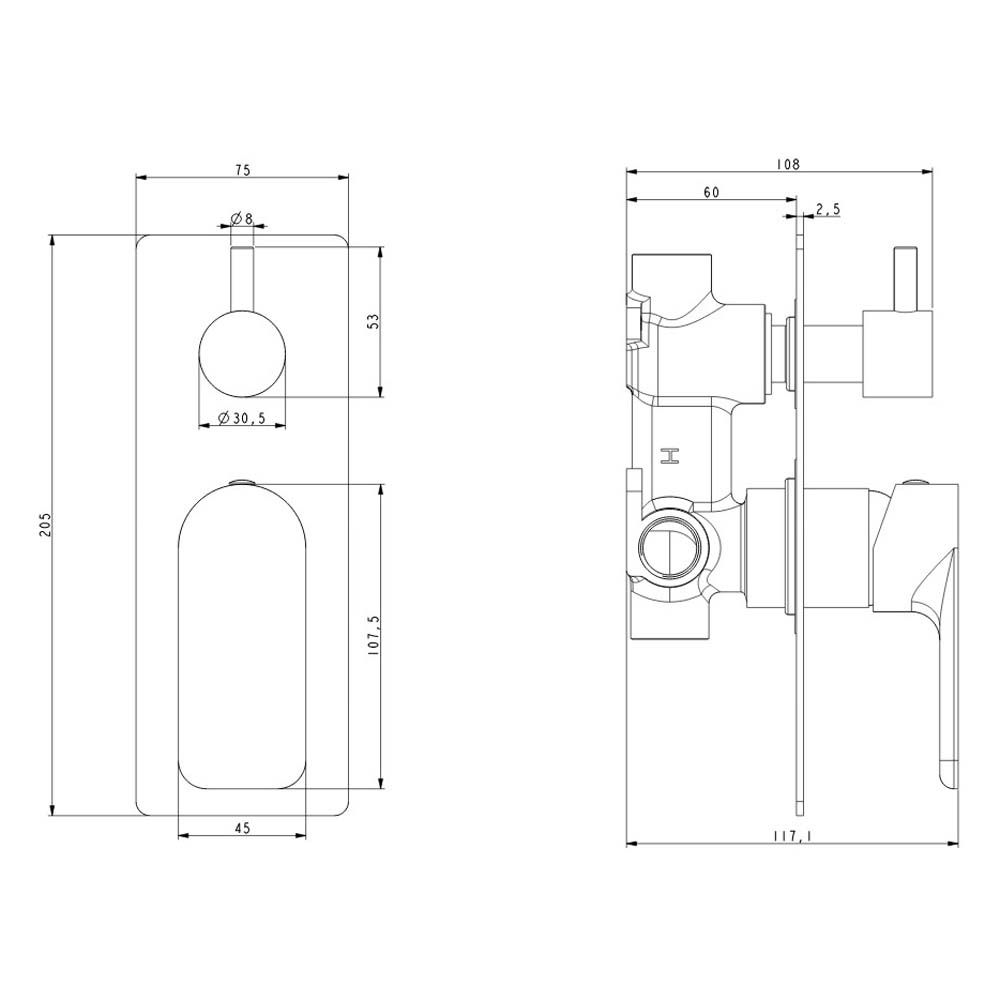 VOG Solid Brass Black Bath/Shower Wall Mixer with Diverter Wall Mounted