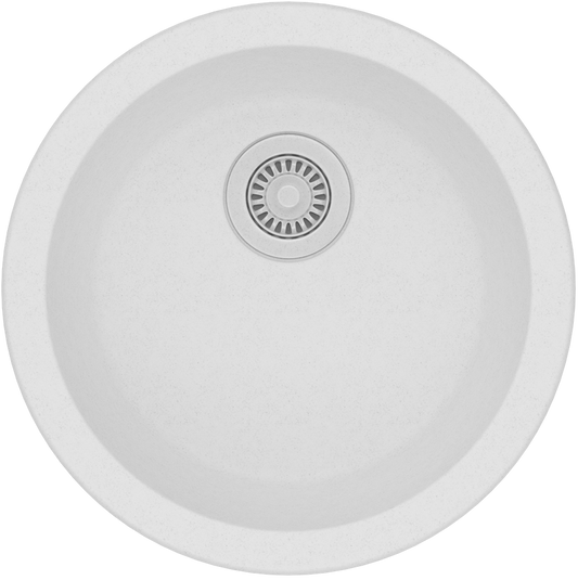White Granite Quartz Stone Kitchen/Laundry Sink Round Single Bowl Top/Under Mount 460mm
