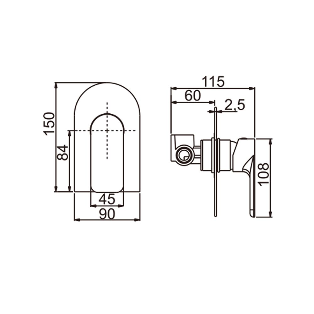 Norico Persano Bathroom Matte Black Solid Brass Shower/Bath Wall Mixer Wall Mounted