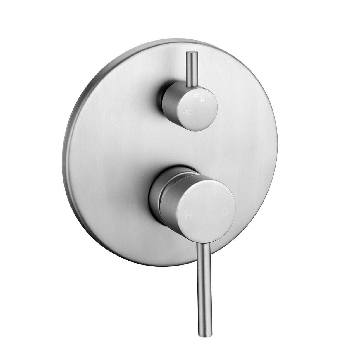 Norico Pentro Brushed Nickel Round Wall Mixer with Diverter