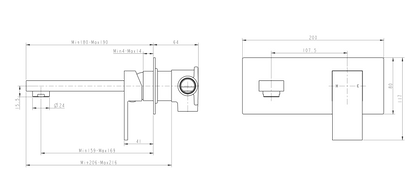 BLAZE Chrome Bathtub/Basin Wall Mixer With Spout(color up)(extension part)