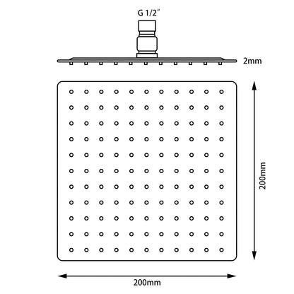 Super-slim Square Chrome Rainfall Shower Head 200mm