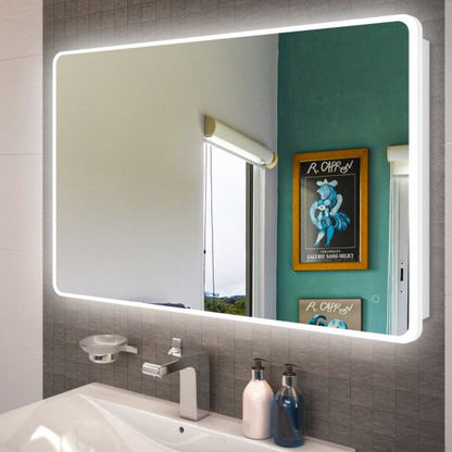 1200x800mm Curved Rim Rectangle 3 Color Lighting LED Mirror Touch Sensor Switch Defogger Pad Wall Mounted Vertical or Horizontal