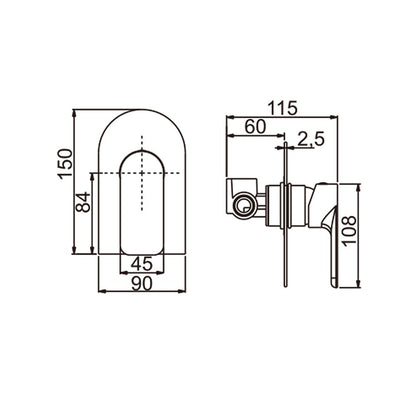 Norico Persano Bathroom Chrome Solid Brass Shower/Bath Wall Mixer Wall Mounted